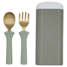 모두아이 방짜유기 스푼포크 2단계 케이스 세트, 그린릴리, 1세트