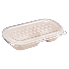 Me&MyWay 2格分隔盒 便當包裝用一次性紙漿容器 750ml + PET蓋組合, 25套