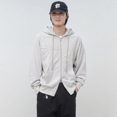 MODERMENT 男女通用貼花水洗寬鬆連帽拉鍊外套
