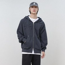 MODERMENT 男女通用貼花水洗寬鬆連帽拉鍊外套