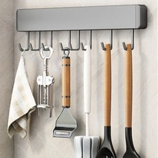 solve living 移動式免鑽孔廚房掛鉤架 烹飪工具掛架 40cm 8鉤, 灰色, 1個