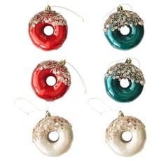 MODACore 摩達客 可口繽紛三色甜甜圈聖誕吊飾 3色各2共6入組 交換禮物耶誕派對佈置, 紅 + 綠 + 白, 1套