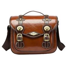 Delirium 復古皮革斜背高級相機肩揹包 中型, 升級版焦糖色, 1個