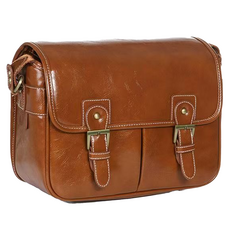 Delirium 復古皮革斜背高級相機肩揹包 大型, 淺棕色, 1個
