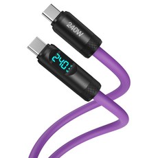 SooPii Type-C轉Type-C PD PPS 240W LED電力顯示矽膠超高速充電線 S82, 1個, 紫色, 1.5m