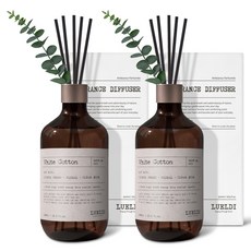 루엘디 프리미엄 대용량 디퓨저 + 데코 스틱 세트, 화이트 코튼, 500ml, 2개