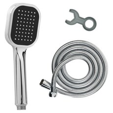 두진 욕실 잔수제거 스퀘어 샤워기 헤드 + 황동 스텐 메탈 샤워기호스 세트 2m, 블랙(샤워기헤드), 1세트