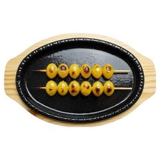 리빙메이트 법랑코팅 무쇠주물 타원 스테이크판 + 원목받침 세트, 혼합색상, 1세트