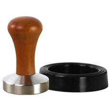 Caferia 櫸木不鏽鋼咖啡壓粉器 53mm + 壓粉器支架組, 棕色 + 銀色(壓粉器), 1套