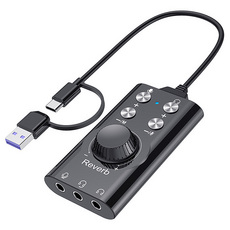 Seekis Type-C to USB 外接式免驅外置聲卡/手機電腦兩用聲音轉接器/USB多功能聲卡 黑色, 1個, 單一商品