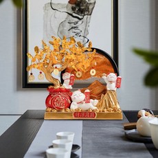 MASS 生活好物 招財貓發財樹流沙擺件/客廳辦公室酒櫃開業禮物, 金色底座 + 背靠金山