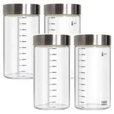 헬로키친 내열유리 눈금 유리병 와이드형, 500ml, 4개