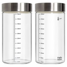 헬로키친 내열유리 눈금 유리병 와이드형, 500ml, 2개 500ml, 2개