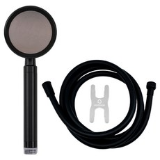 HOMEDAUM The Ssen 鋁製渦輪增壓蓮蓬頭 H8 + 軟式防垢管狀淋浴軟管 2m + 扳手套組, 黑色, 1套