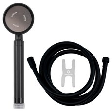HOMEDAUM The Ssen 鋁製渦輪增壓蓮蓬頭 H6 + 柔軟防垢管狀淋浴軟管 2m + 扳手套組, 黑色, 1套