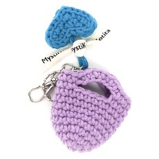MystiKotita DIY 簡約托特包 愛心積木鑰匙圈 鉤針基礎編織材料包 Miko 鑰匙圈製作, 紫羅蘭色 + 藍綠色, 1個