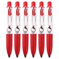 한들 헬로키티 미니 클립 흑색 중성볼펜 0.5mm, 레드, 6개