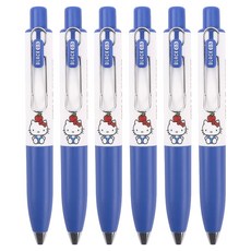 한들 헬로키티 미니 클립 흑색 중성볼펜 0.5mm, 블루, 6개