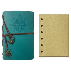 KHOKURI A6 手帳 復古皮革筆記本內頁組 5W0888, 青色, 1套