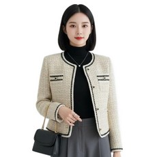 MARKETPIA 女款圓領經典長袖粗花呢外套