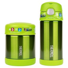 THERMOS 膳魔師 不鏽鋼水壺食物罐組 355ml + 290ml, 綠色, 1套, 645ml