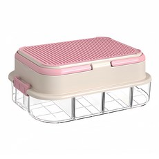 QLZHS 雙層積木收納盒/積木儲物盒/玩具收納盒/透明可視玩具盒/分格整理盒/卡扣式儲物盒, 粉色, 1個