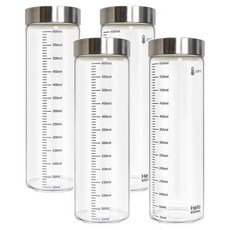 헬로키친 내열유리 눈금 유리병, 600ml, 4개