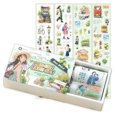 Sticony 感性插畫膠帶捲筒貼紙 日常 4捲組, 公園散步, 1套