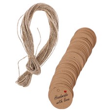 KHOKURI 牛皮紙圓形手工標籤吊牌 3cm 300入 + 麻繩組 5W0900, 1套, 混合顏色