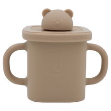 모두아이 유아용 실리콘 곰돌이 사각 스파우트컵, 샌드베이지, 1개, 350ml