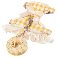 둥둥펫 반려동물 체크 레이스 하네스 + 리드줄 세트, 옐로우, 1세트