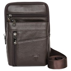 BLUEMOUNT 男士皮革斜背多功能包 HF242-8B, 深棕色