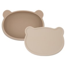 모두아이 유아용 실리콘 곰플레이트 + 뚜껑 세트, 샌드베이지, 1세트