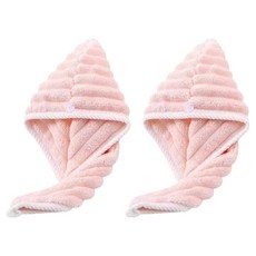 더자카 초강력 흡수 헤어 터번 타월 60 x 25 cm, 핑크, 2개