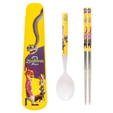 릴팡 주니어 주토피아2 가벼운 슬림 진공 스텐수저 케이스 3종 세트, 1세트, 젓가락 + 스푼 + 케이스, 노란색