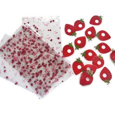 TINA PICNIC 甜點包裝 草莓圖案袋 10 x 16 cm + 透明束帶組, 50套