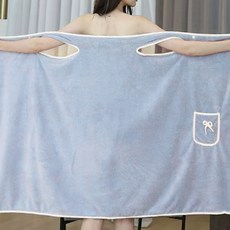 마켓플랜 리본 포켓 소프트 목욕 가운 타월, 1개, 블루