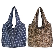 벨리안 휴대용 접이식 장바구니 46 x 66 cm 2종 세트, 도트, 호피, 1세트