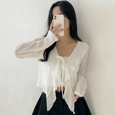 라라온 여성용 시스루 여리핏 크롭 프릴 가디건 25TSP3447