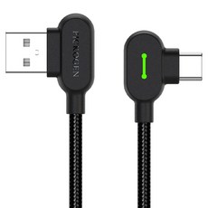 PICKOGEN 皮克全 USB-Type-C 充電線傳輸線編織線快充線 LED雙彎頭L型, 黑色, 1個, 1m