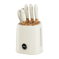 OOU 鹿系列 馬氏體不銹鋼銀鈦雙抗菌6件組, 1套, 砍骨刀 + 菜刀 + 廚師刀 + 水果刀 + 刀座 + 剪刀