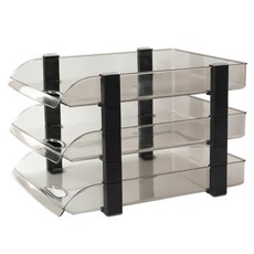 Mabso Shop 辦公室學校家用透明文件檔案整理盒 28 x 37.2 x 24.7 cm BRP2716, 黑色3層, 3層