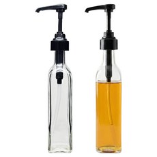 미르코리아 홈카페 투명 사각 유리 펌프 시럽병 블랙, 2개, 500ml