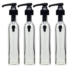 미르코리아 홈카페 투명 사각 유리 펌프 시럽병 블랙, 4개, 500ml