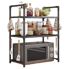 굿모닝리빙 간편설치 심플모던 다용도 전자레인지 선반 3단, 블랙, 1개