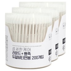 소낙소낙 섬세한 케어 라운드 뾰족 듀얼 뷰티 면봉, 3개, 200개입