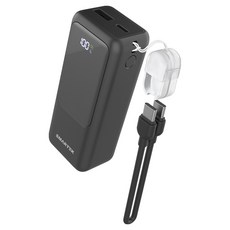 스마텍 미니 고속충전 기내반입 스트랩 케이블 일체형 보조배터리 10000mAh 멀티단자, 블랙, STPB-SB100