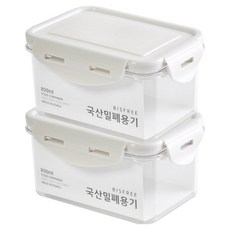 QUIDNOVI 국내산 직사각 밀폐용기 화이트, 2개, 800ml