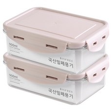 QUIDNOVI 韓國產保鮮盒, 長方形保鮮盒 粉色 900ml, 2個
