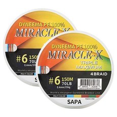 SAPA Triple Maximum Dyneema 編織線 6號, 混合顏色, 2個